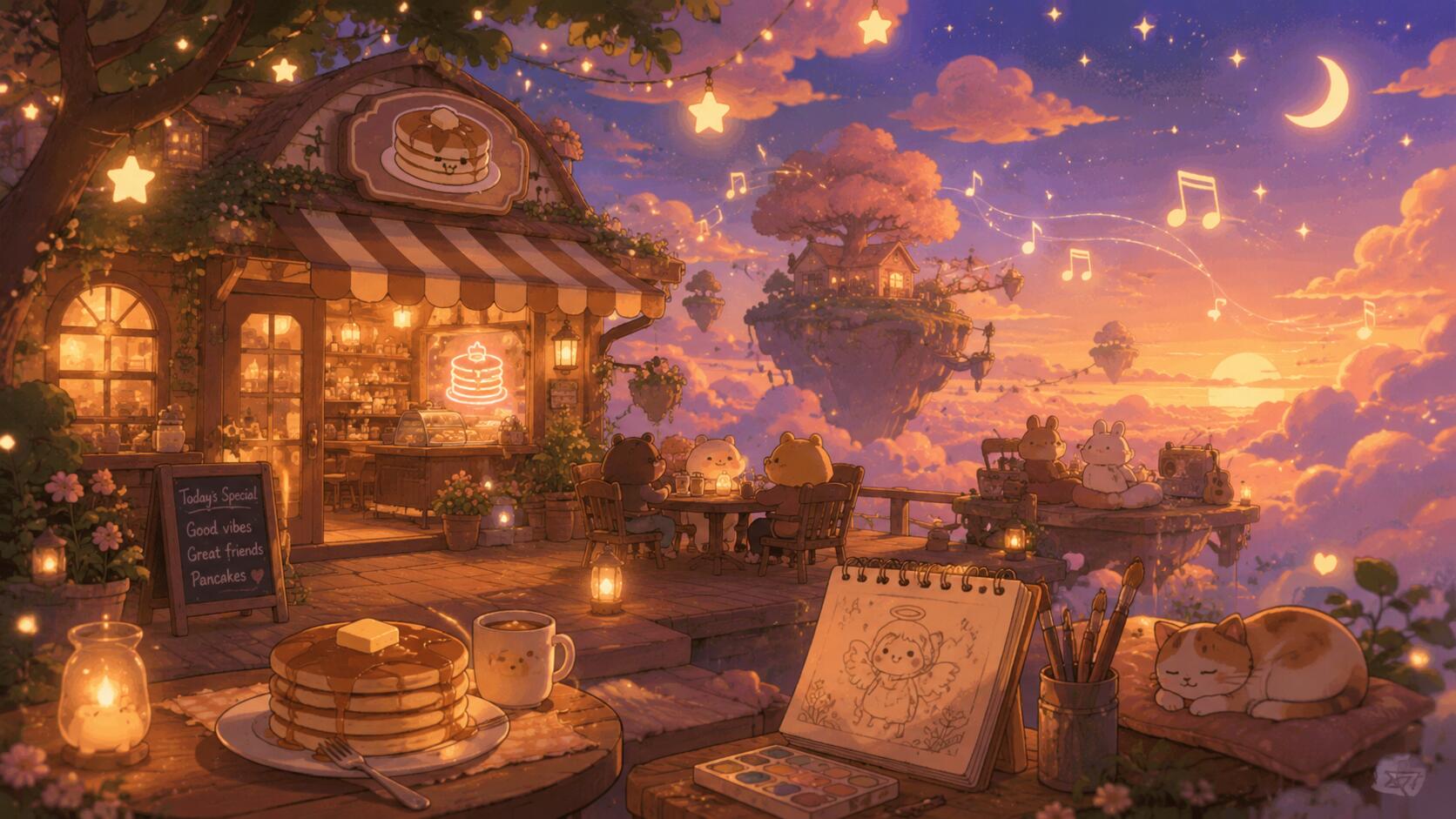 Discovery splash banner for Pancake After Hours | Social • VC • SFW • Anime • egirl • Emojis • Gaming • Non Dating • Ask2DM Discord server
