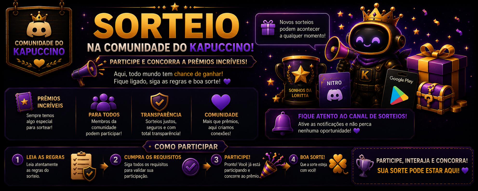 Discovery splash banner for Kapuccino ☕ Social • Sonhos • Nitro • Pix • Gift Card • Artes • Games • Animes • Literatura Discord server